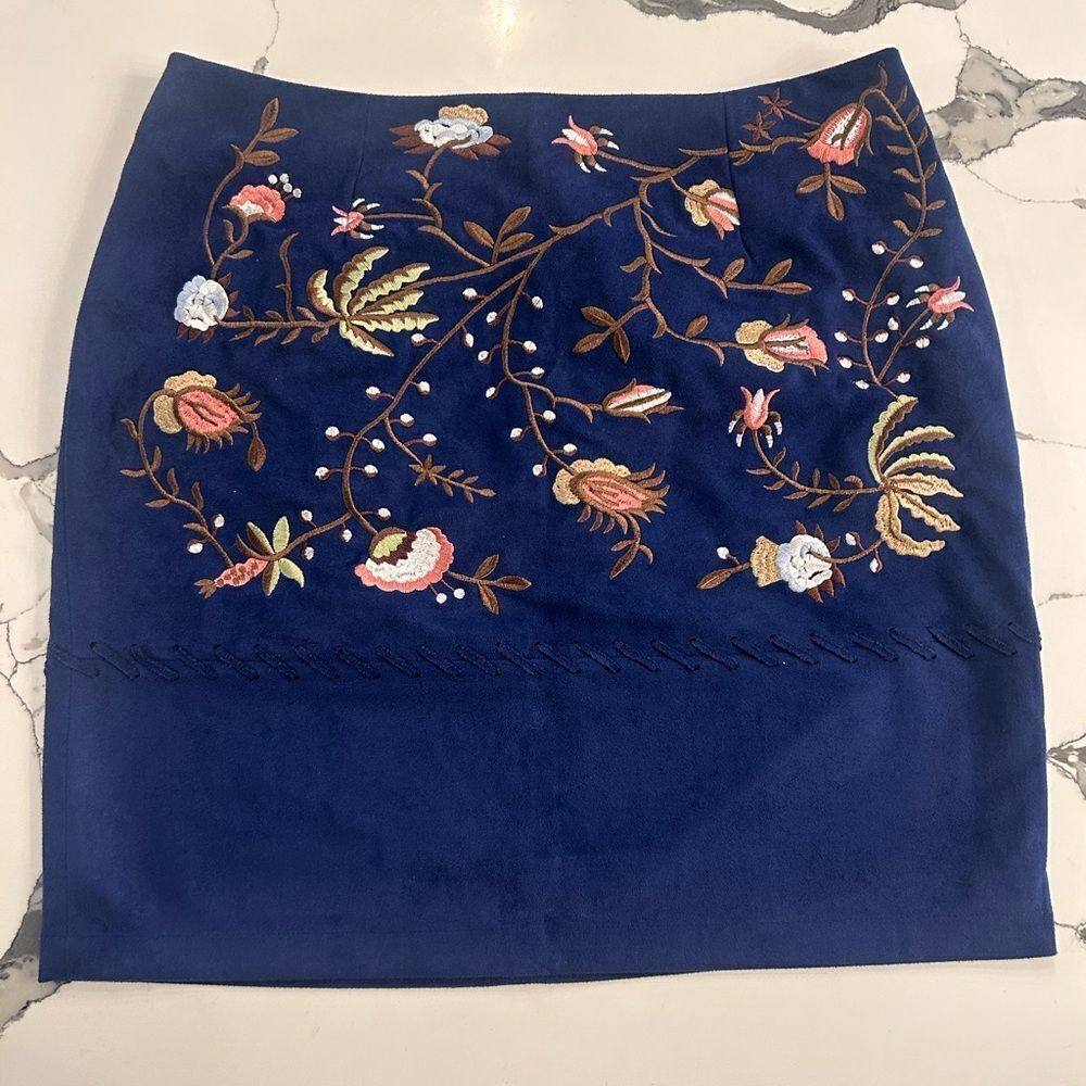 Blue Suede Embroidered Mini Skirt Lulus